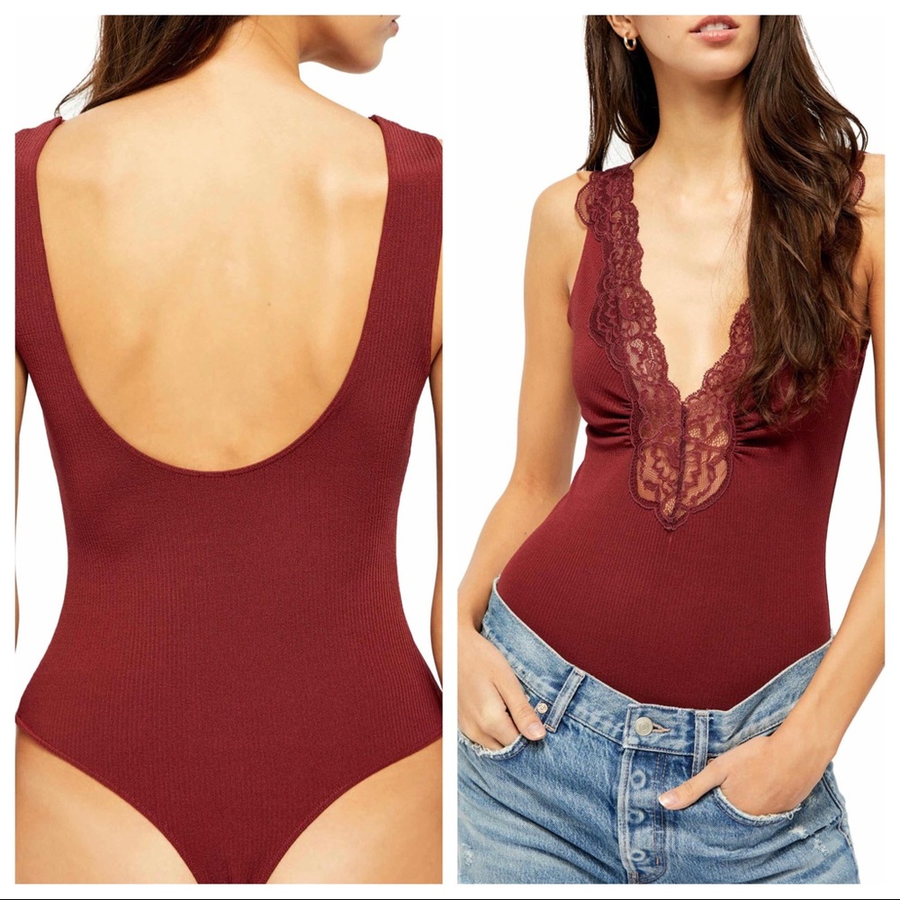 FREE PEOPLE BOHO LACE BODYSUIT CAMI TEE TOP A3C - Picture 9 of 16